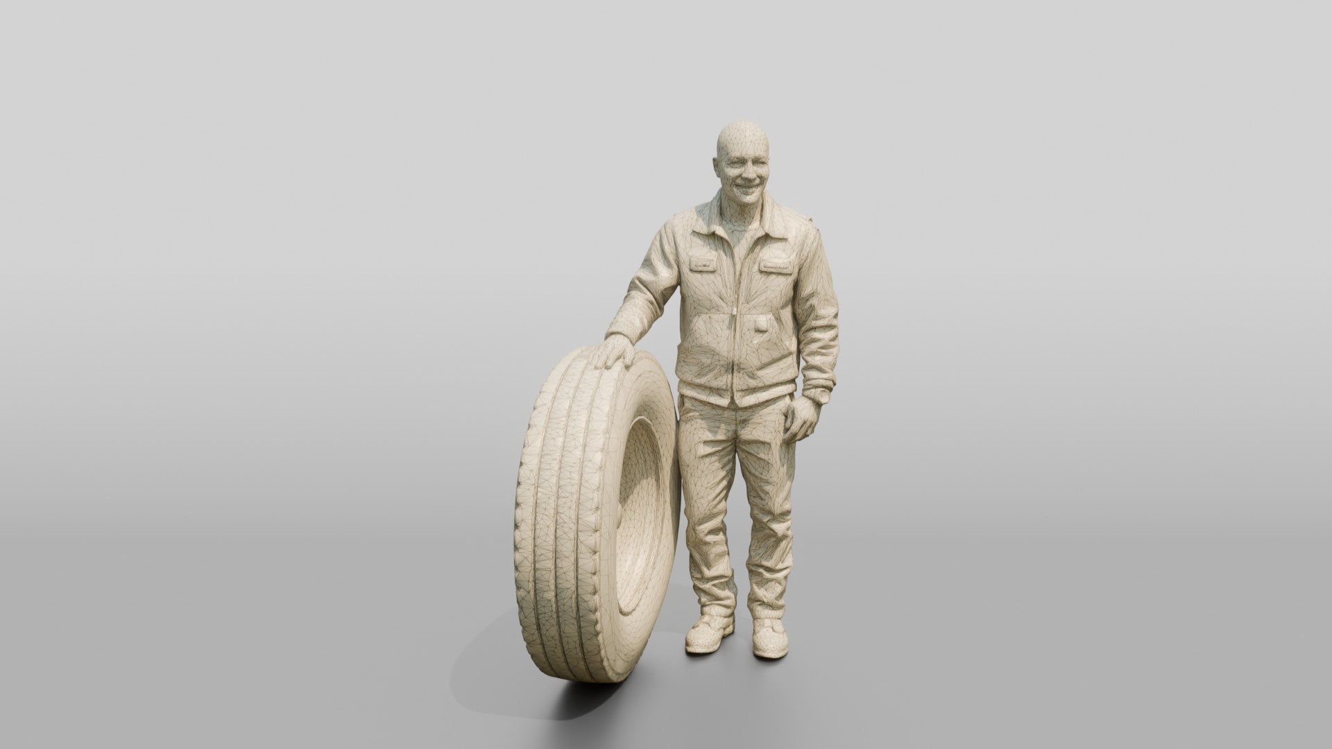 Mechanic Resting Hand on a Truck Tire