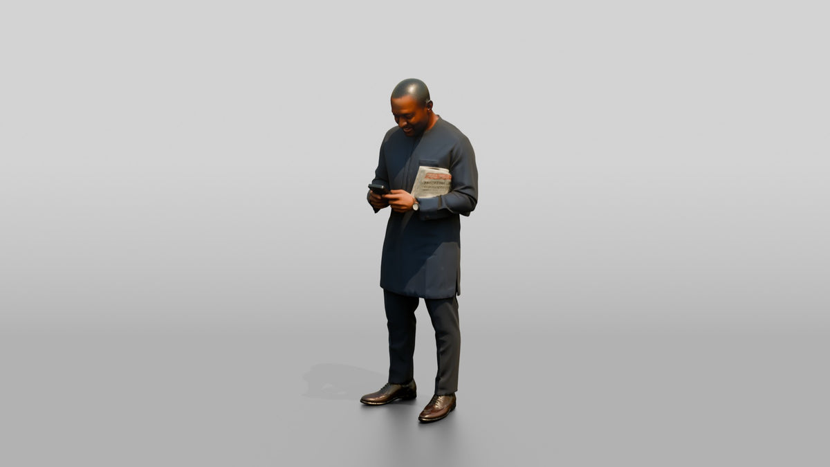 African Man in a Senator-Style Suit Checking His Phone - 3D character model, view 4