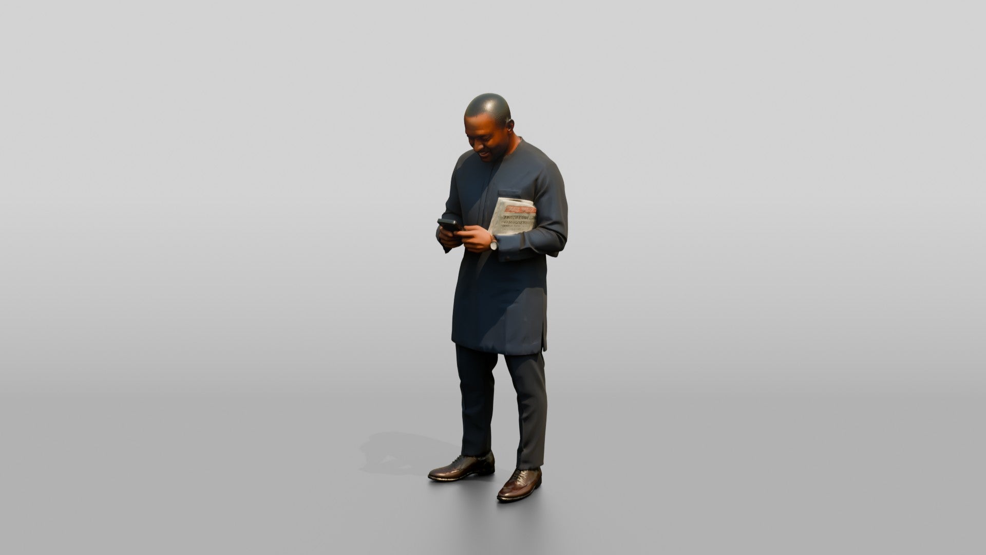African Man in a Senator-Style Suit Checking His Phone