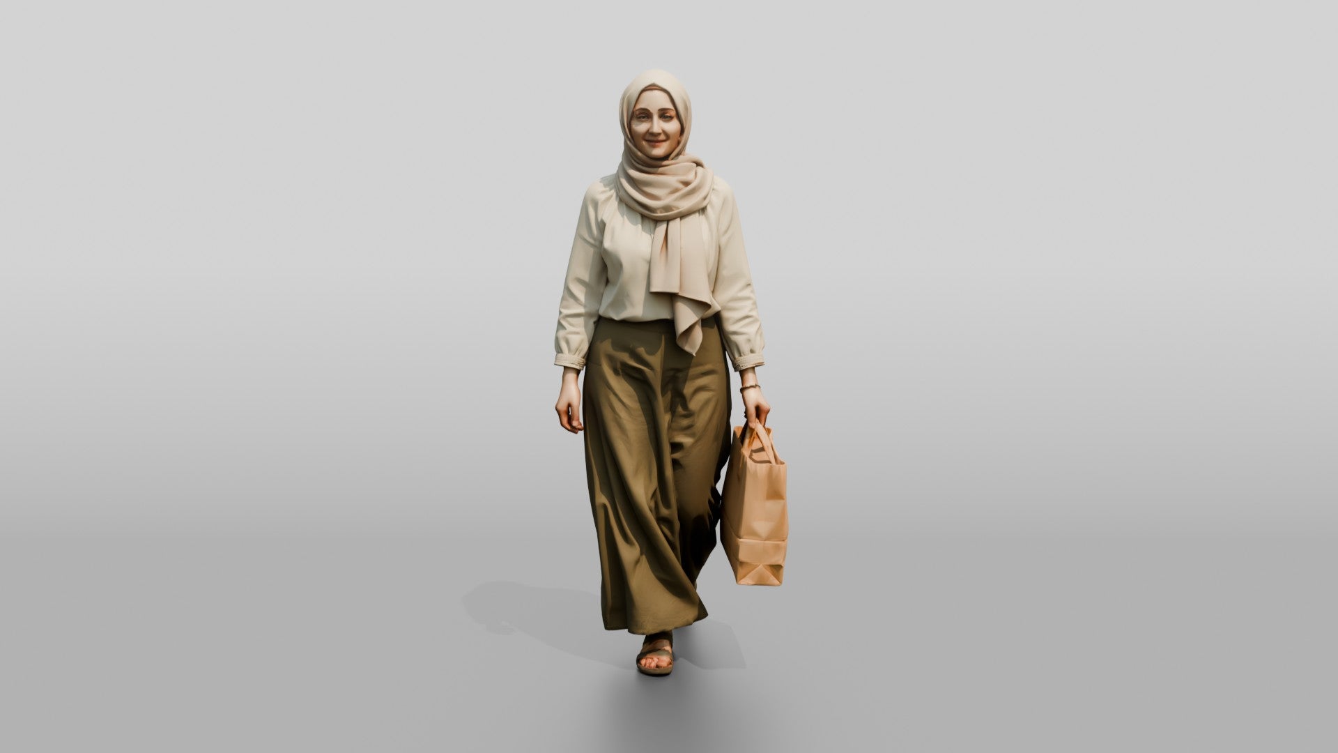 Slender Young Syrian Woman in Hijab with a Shopping Bag