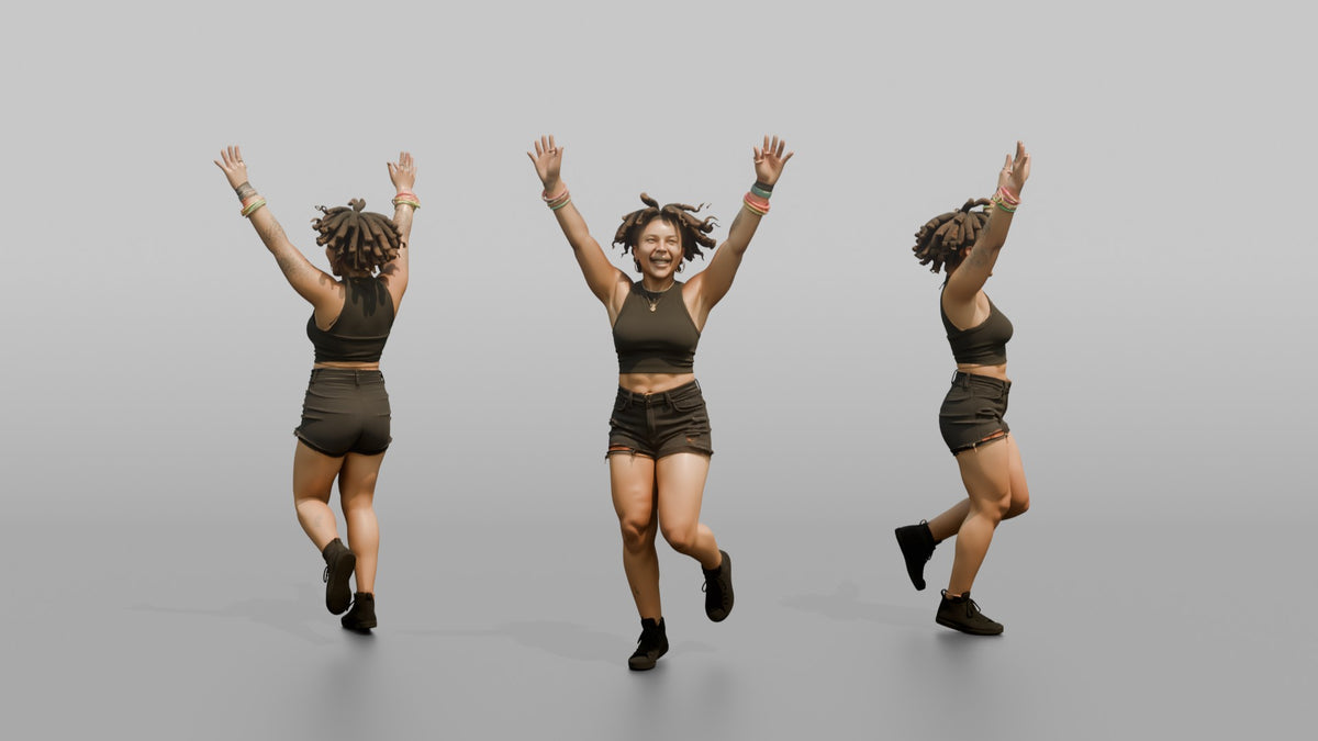 Patron Woman Dancing With Both Hands Up, Glow Stick Bracelets Visible - 3D character model, view 1