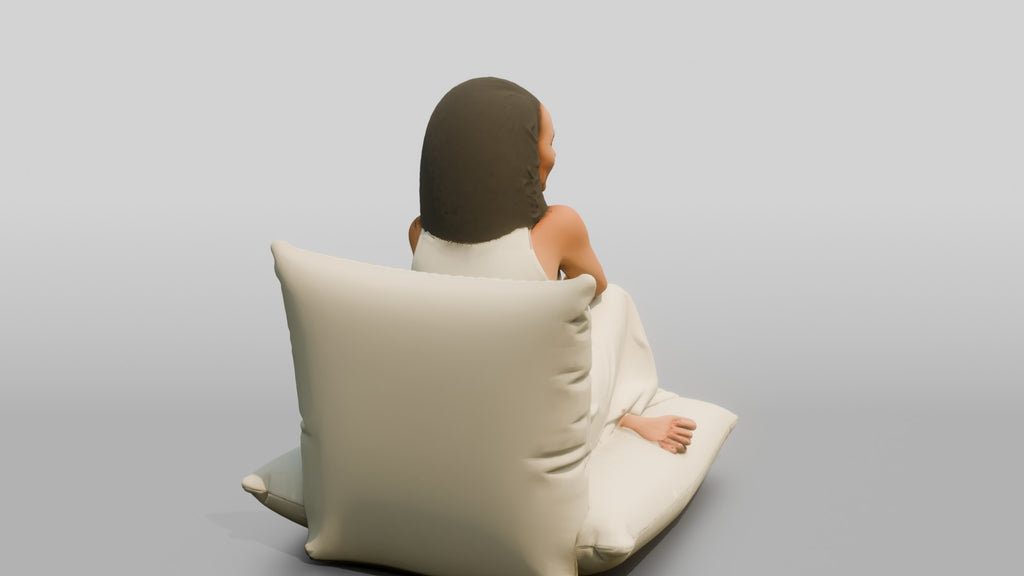 Woman Lounging on a Floor Cushion