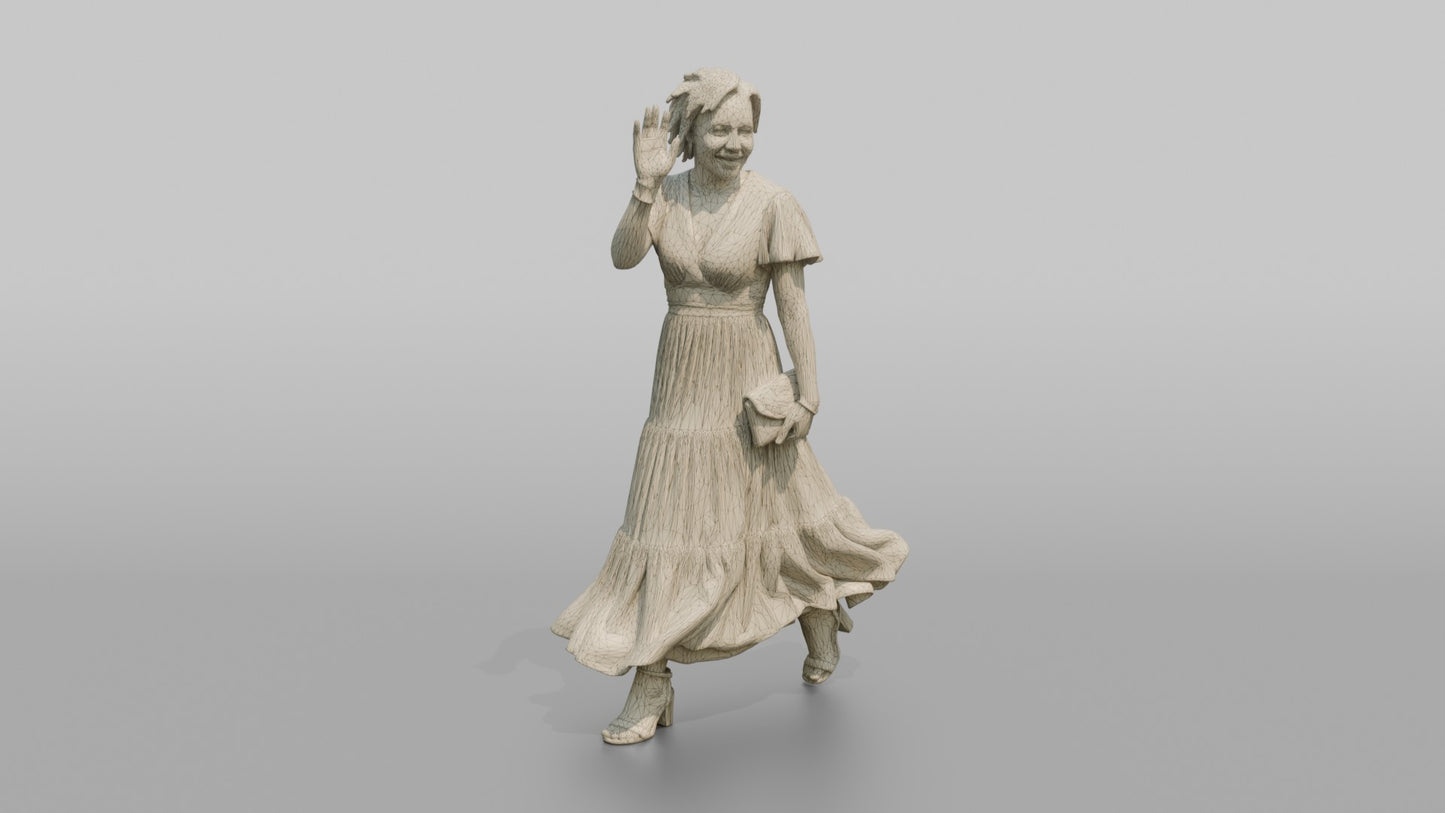Wedding Guest Waving in a Yellow Chiffon Dress