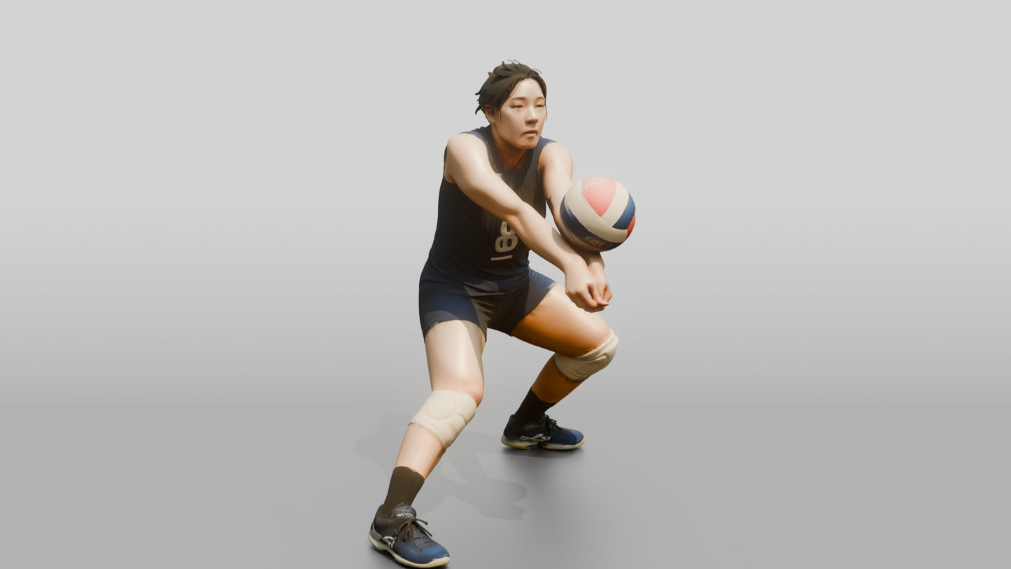 East Asian Female Volleyball Player in Dark Blue Uniform