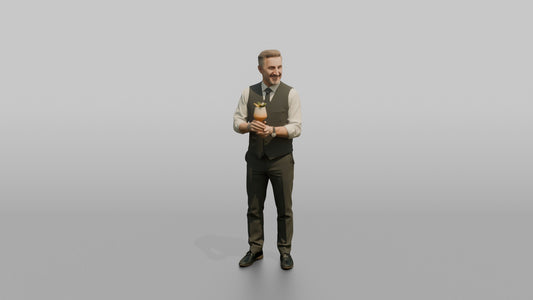 Bartender Man Presenting A Finished Cocktail With Both Hands - 3D character model