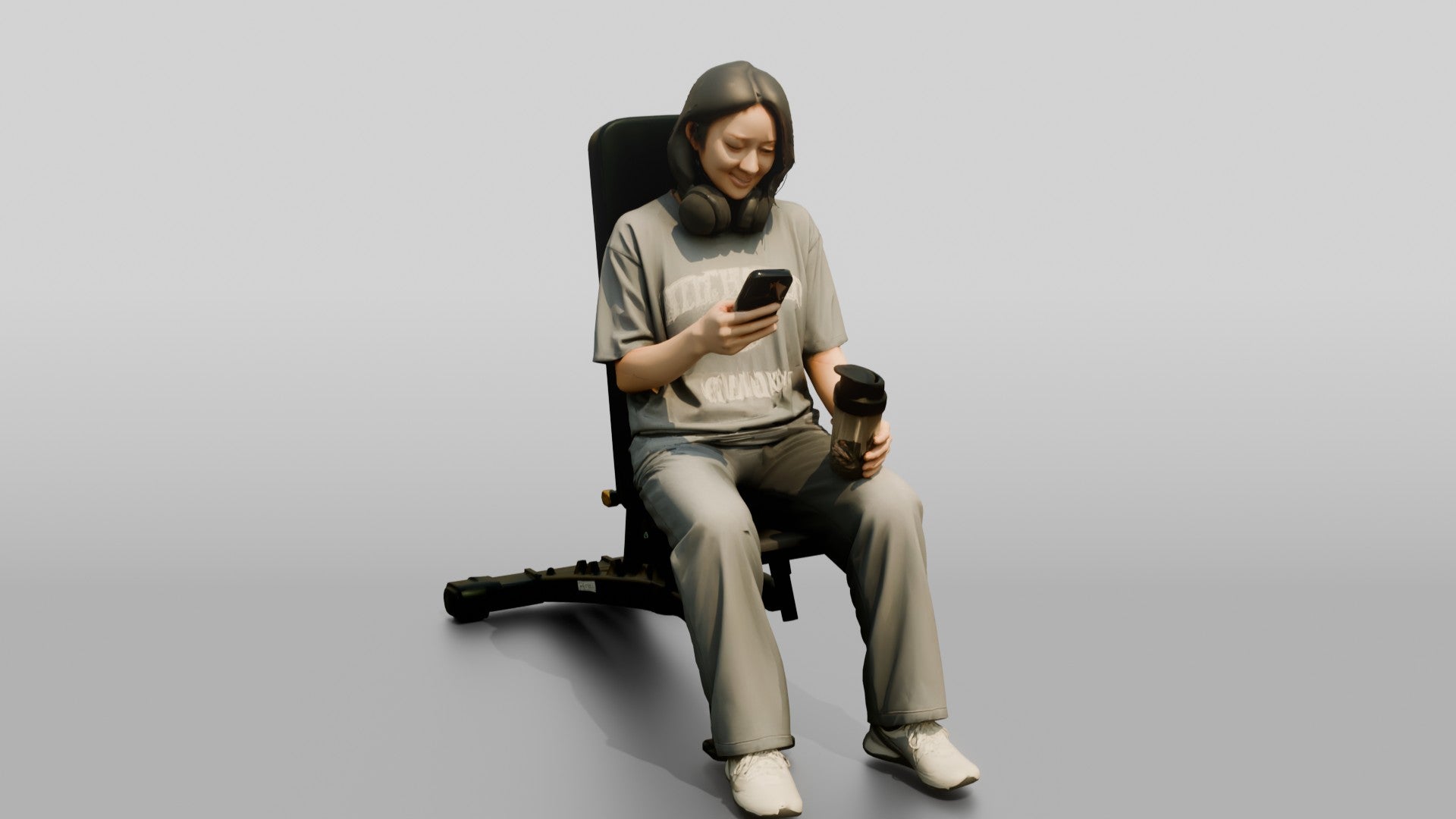 Woman Sitting with Shaker and Phone