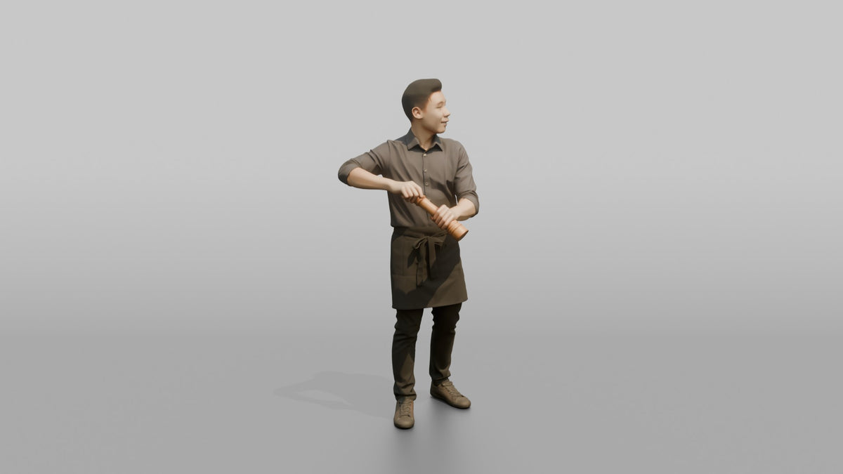 Server Woman Holding A Pepper Grinder, Mid-grind - 3D character model