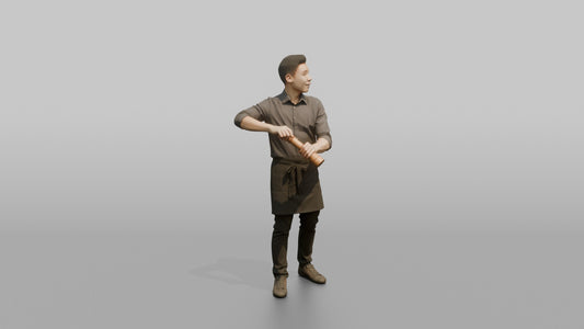 Server Woman Holding A Pepper Grinder, Mid-grind - 3D character model