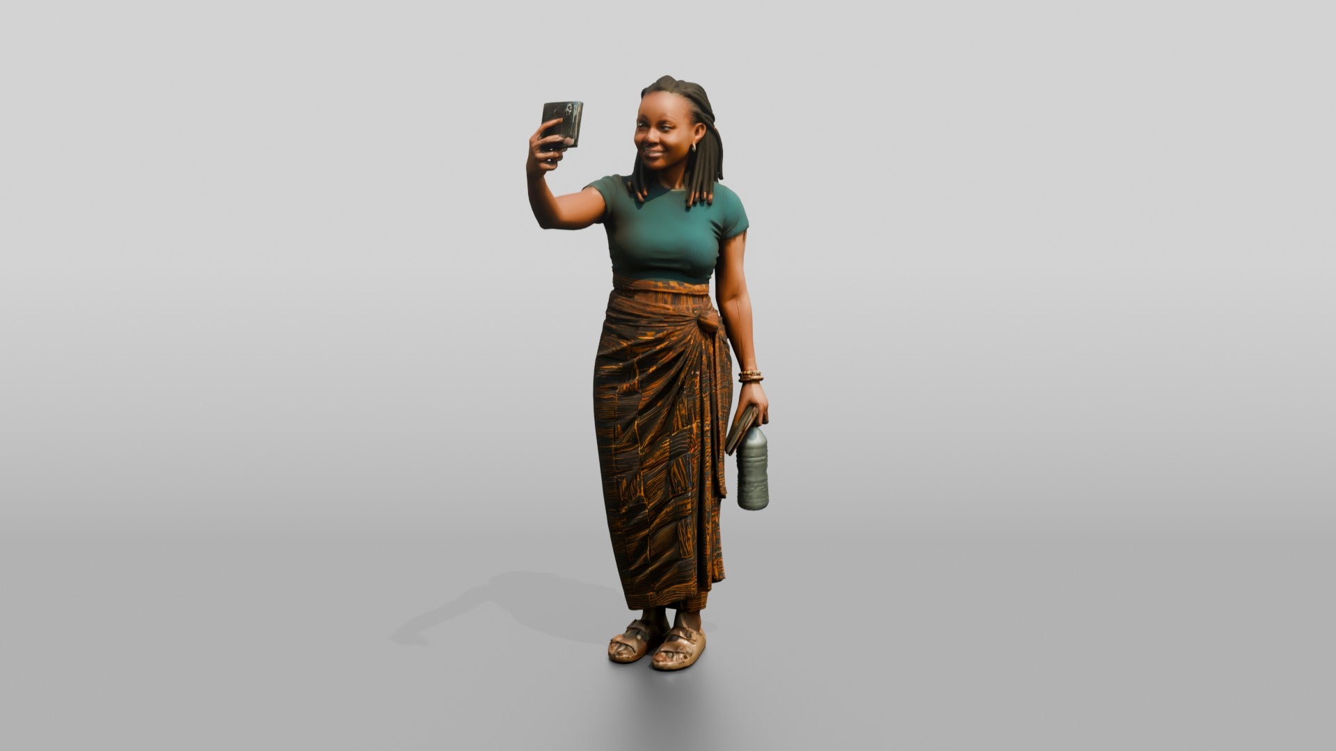 Young African Woman Taking a Selfie in a Wrap Skirt