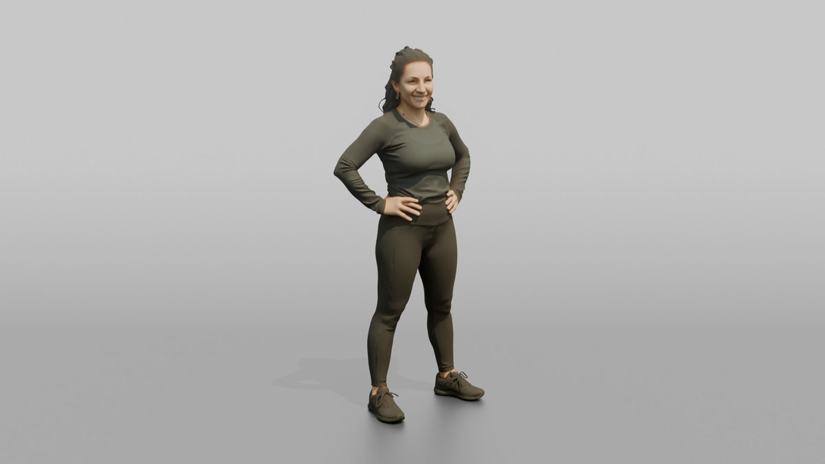 Physique Model Woman Standing With Hands On Hips, Chest Out, Confident Pose - 3D character model
