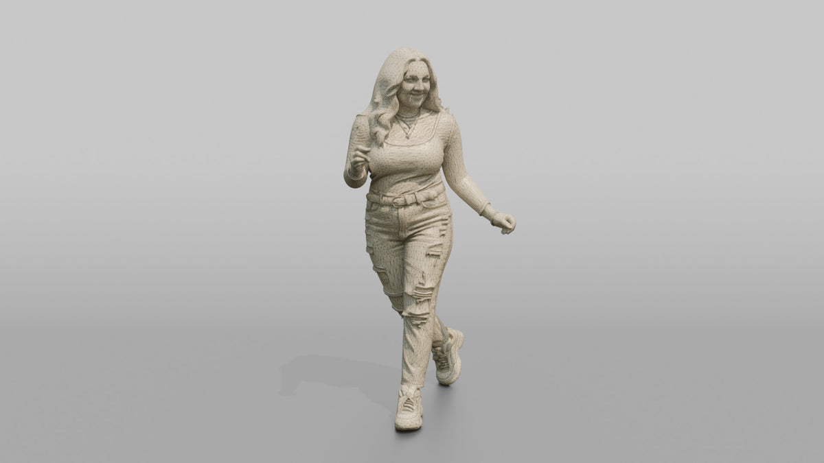 Patron Woman Wearing A Neon Mesh Top Layered Over A Tank, Energetic Stance - wireframe topology preview
