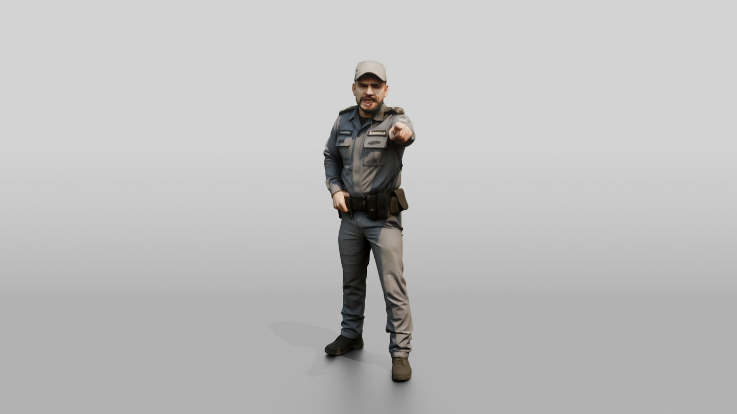 Middle Eastern Male Guard in a Grey Guard Uniform