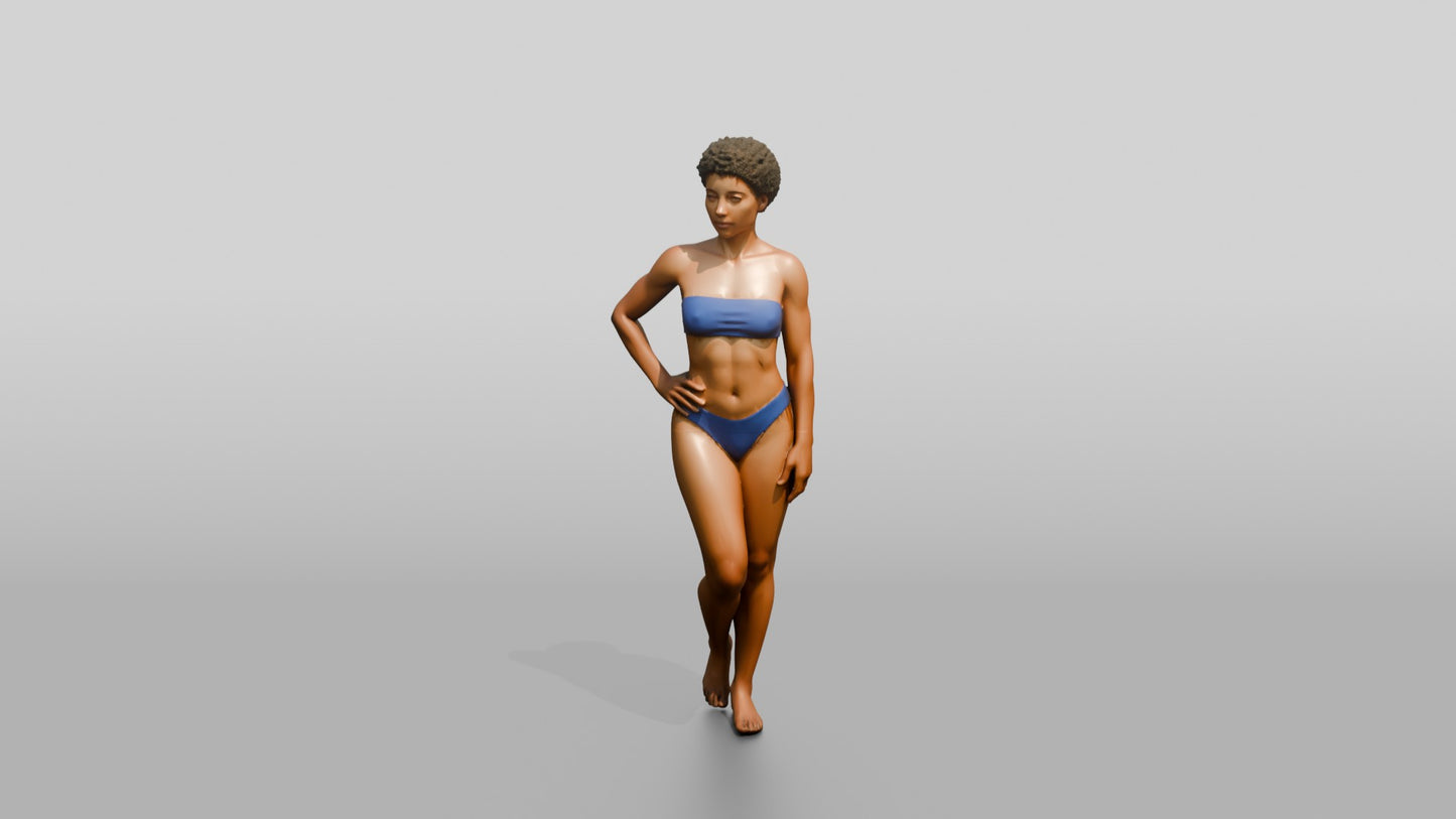 Black Woman in Blue Swimsuit with Hand on Hip