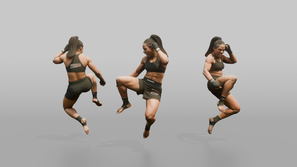 Fighter Jumping Knee Toward the Camera