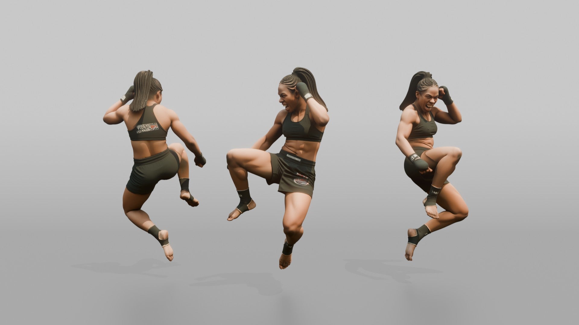 Fighter Jumping Knee Toward the Camera