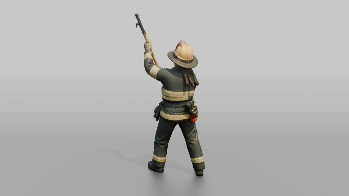 Firefighter Woman Lifting a Long Fiberglass Pike Pole - 3D character model, view 3