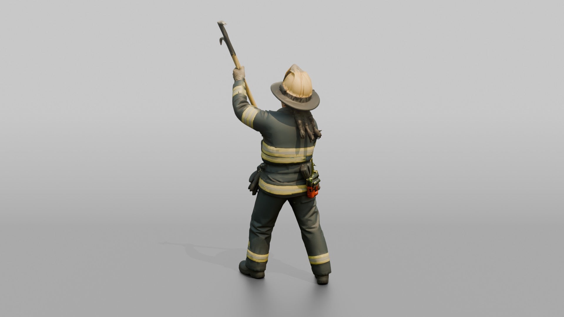Firefighter Woman Lifting a Long Fiberglass Pike Pole