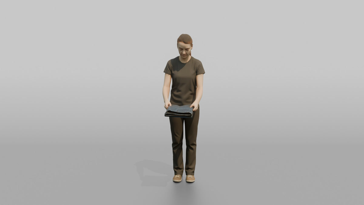 Woman Shop Assistant Folding A Pair Of Jeans - 3D character model, view 4