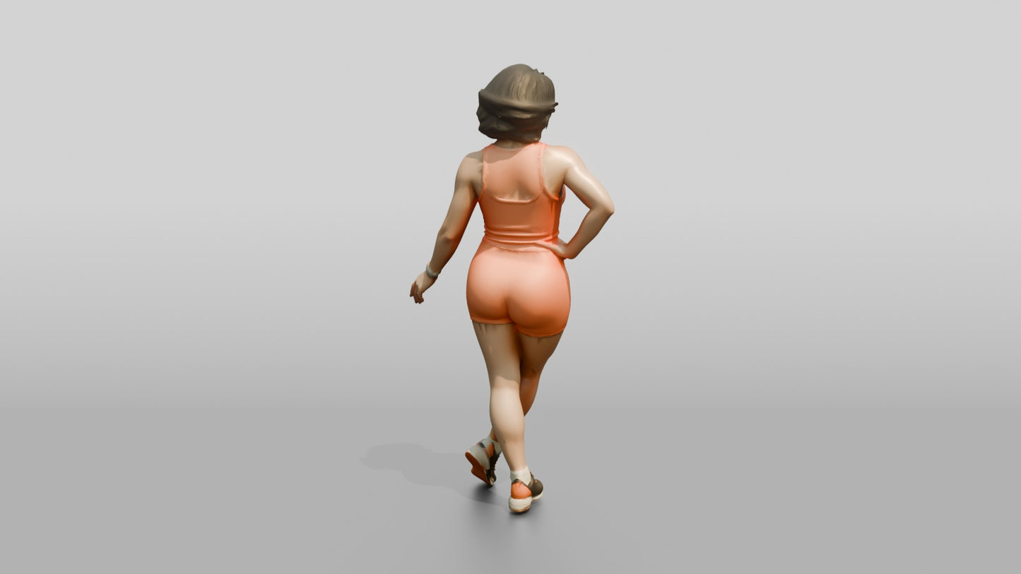 Woman in Coral Activewear with Hand on Hip