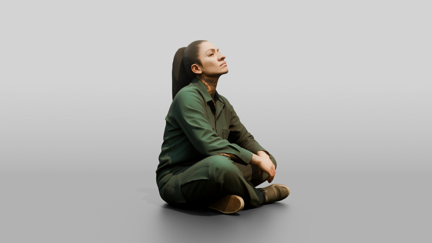 Latina Female Prisoner in a Dark Green Uniform