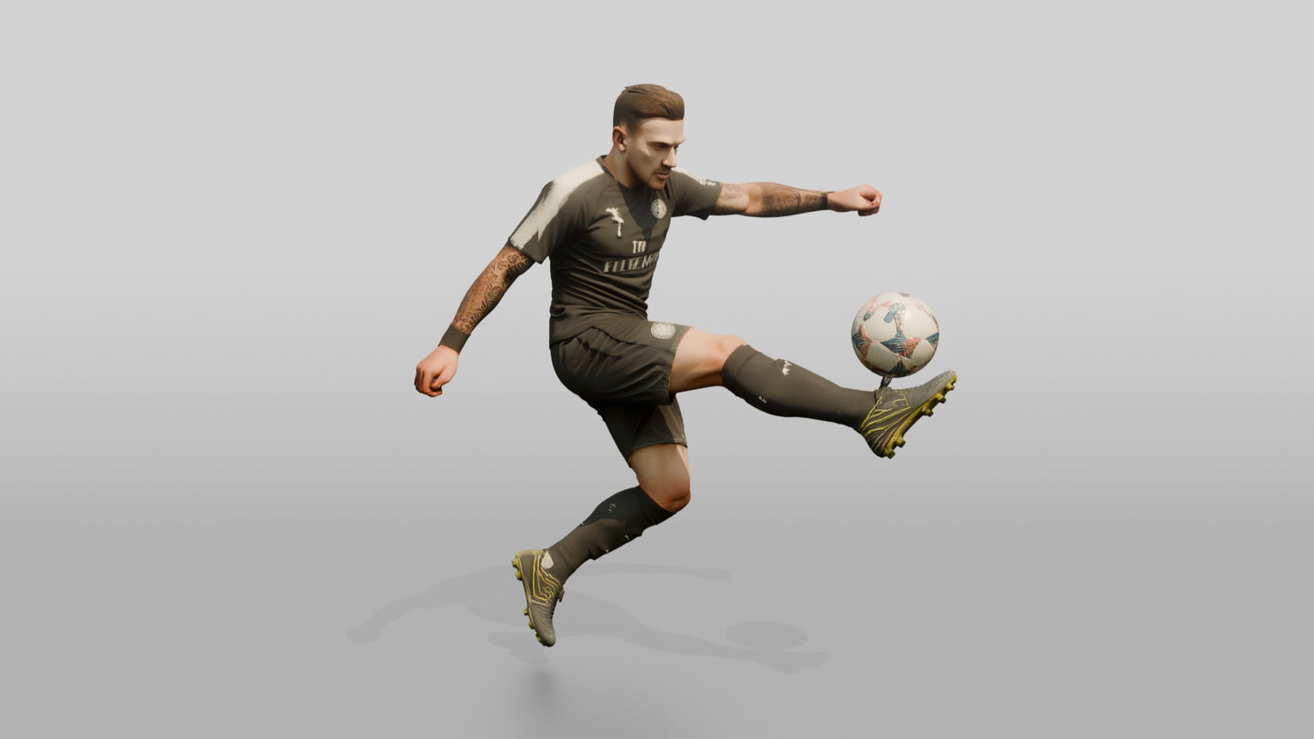 Soccer Player Spin Volley Strike