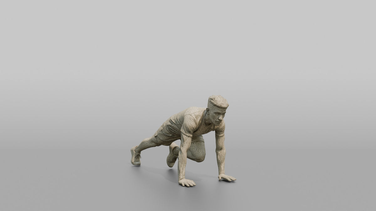 Bodyweight Athlete Man In A Mountain-climber Position - wireframe topology preview