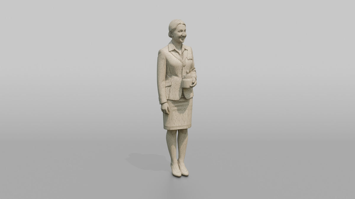 Receptionist Woman Holding A Small Vase Of Flowers - wireframe topology preview