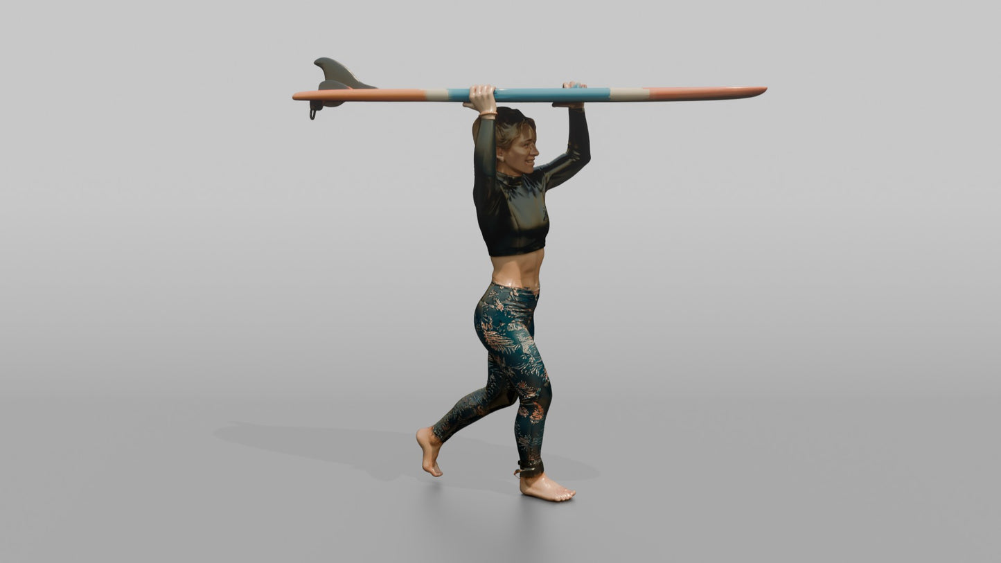 Surfer Carrying Her Board Overhead