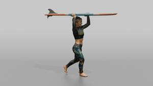 Surfer Carrying Her Board Overhead - 3D character model, view 1