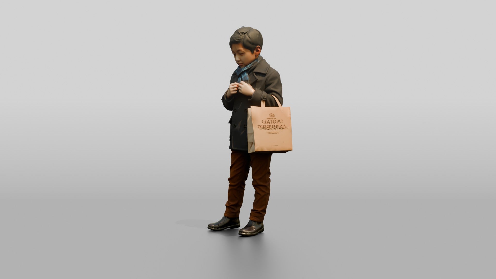 Boy Buttoning His Winter Coat