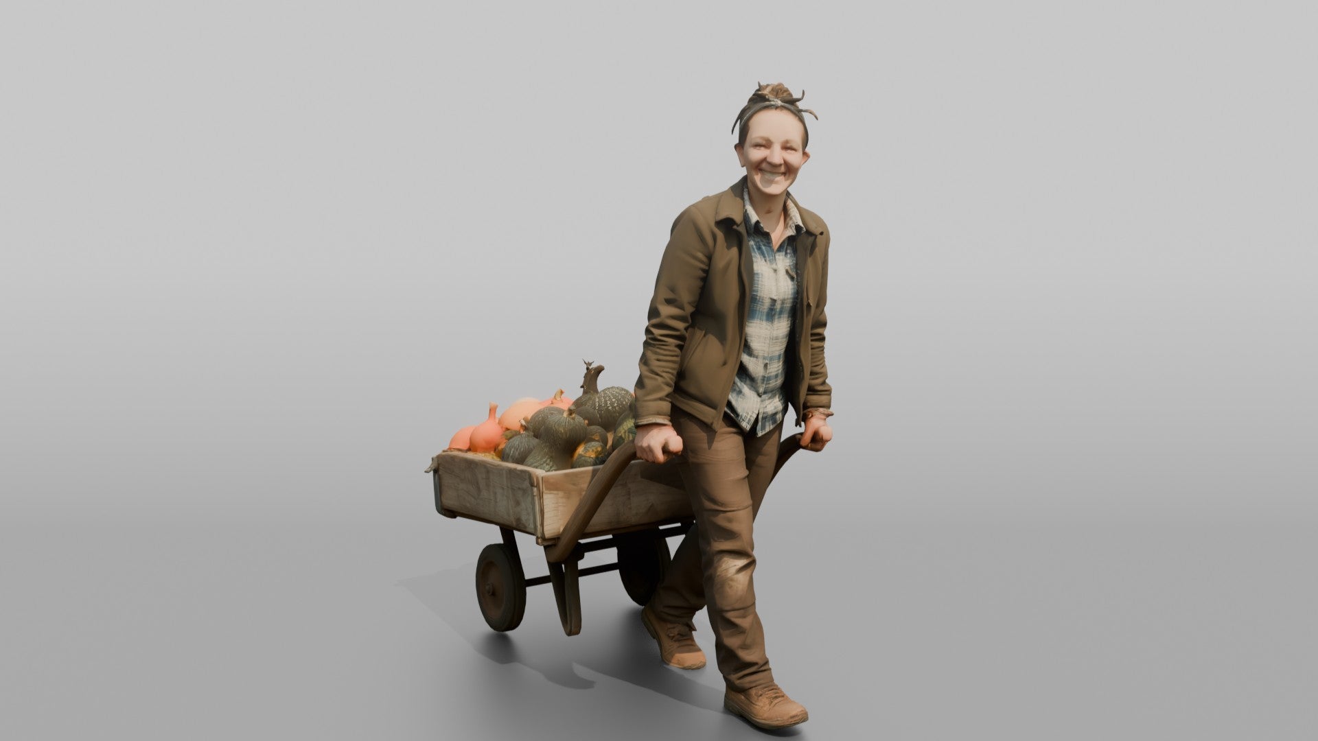 Farmer Pulling Heavy Hand Cart Loaded Organic