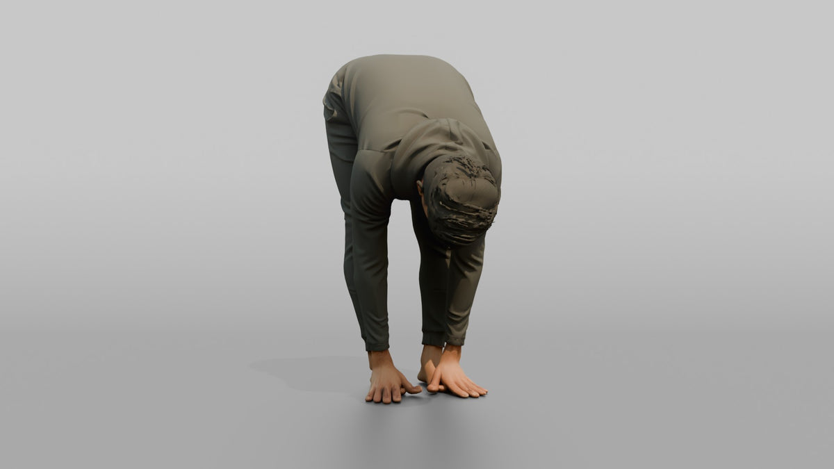 Fitness Influencer Man Doing A Forward Fold Stretch - 3D character model, view 2
