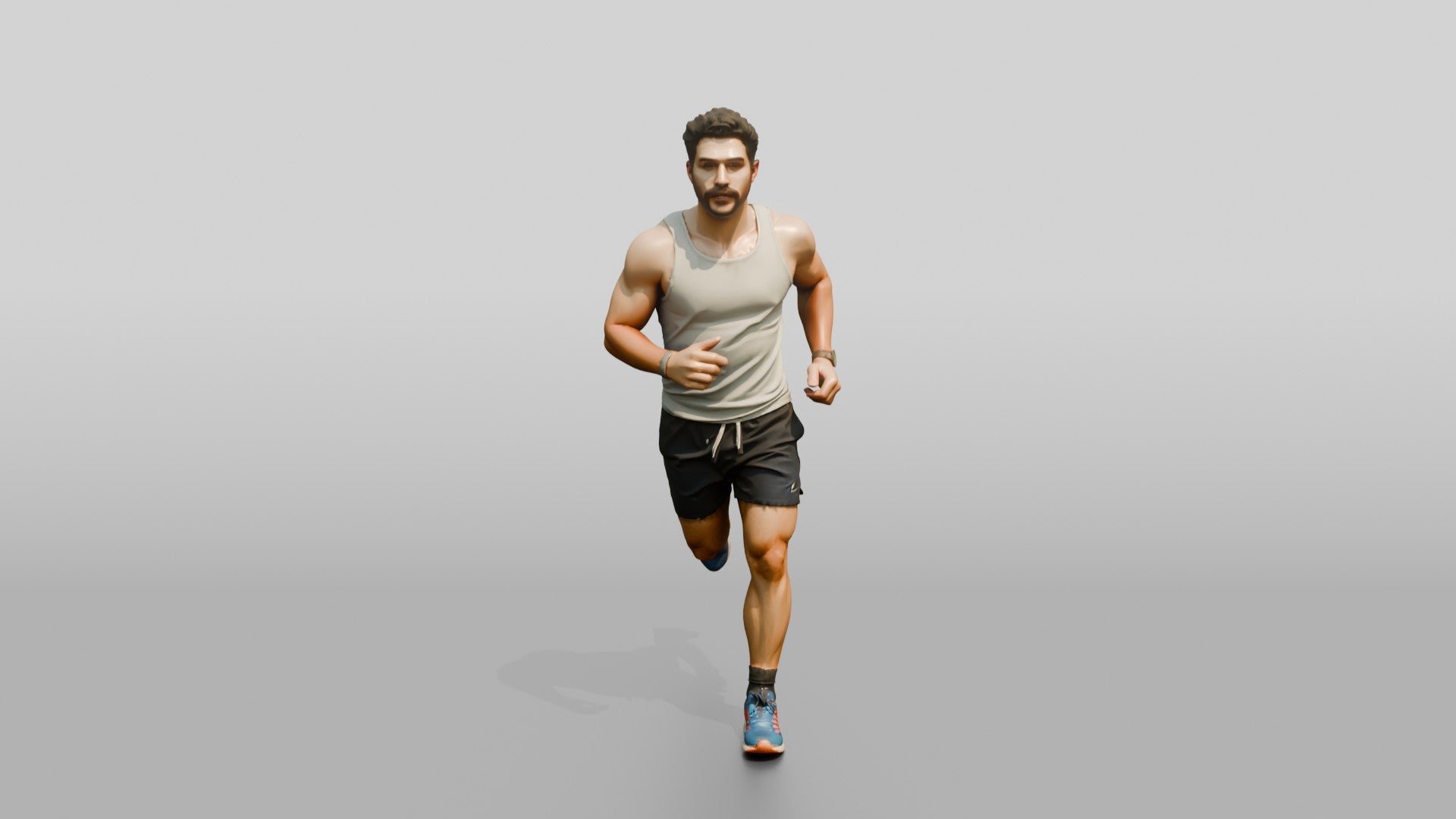 Stocky Young Lebanese Man Jogging on a Park Trail