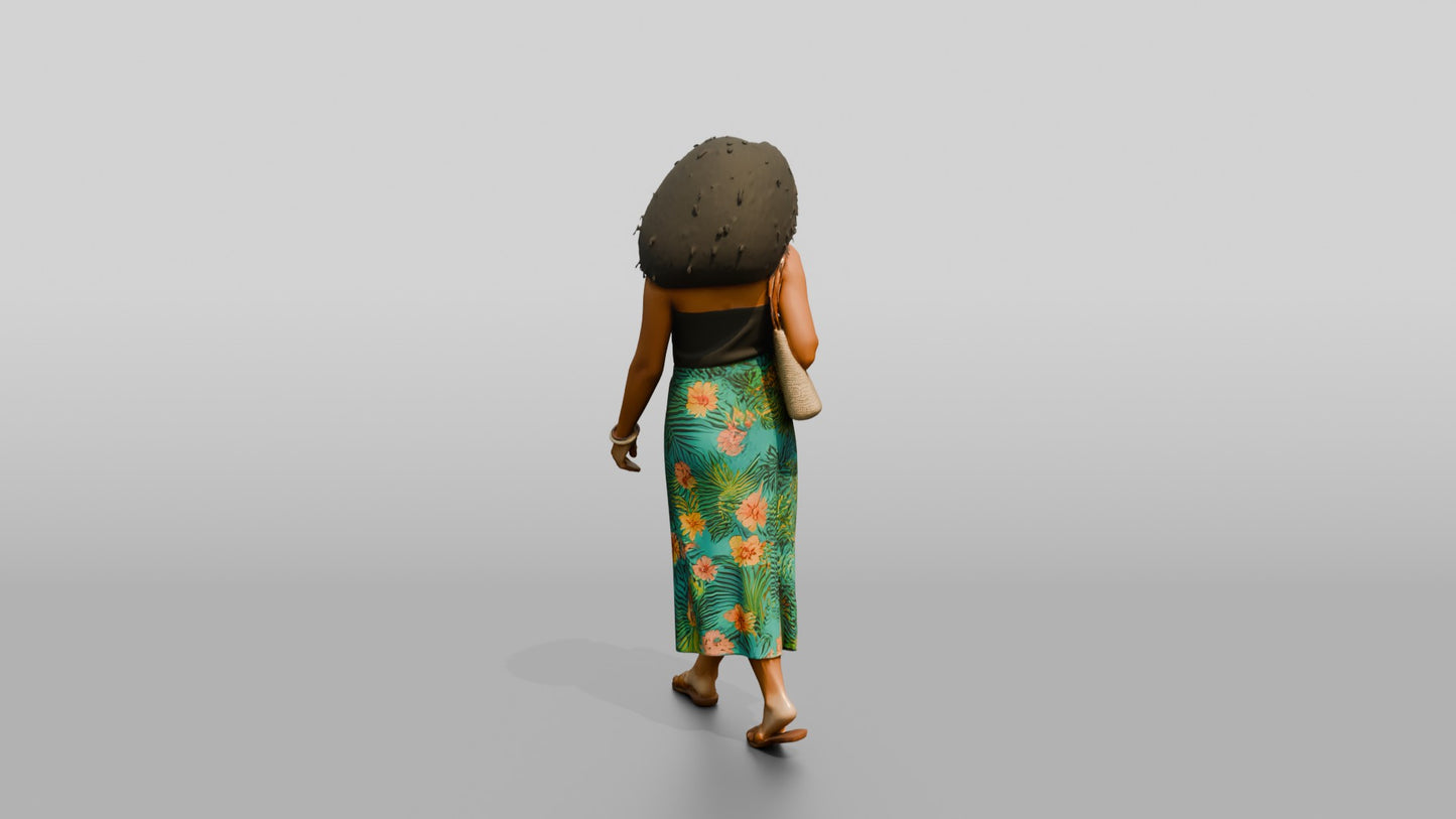 Afro-Latina Girl in Tropical-Print Skirt