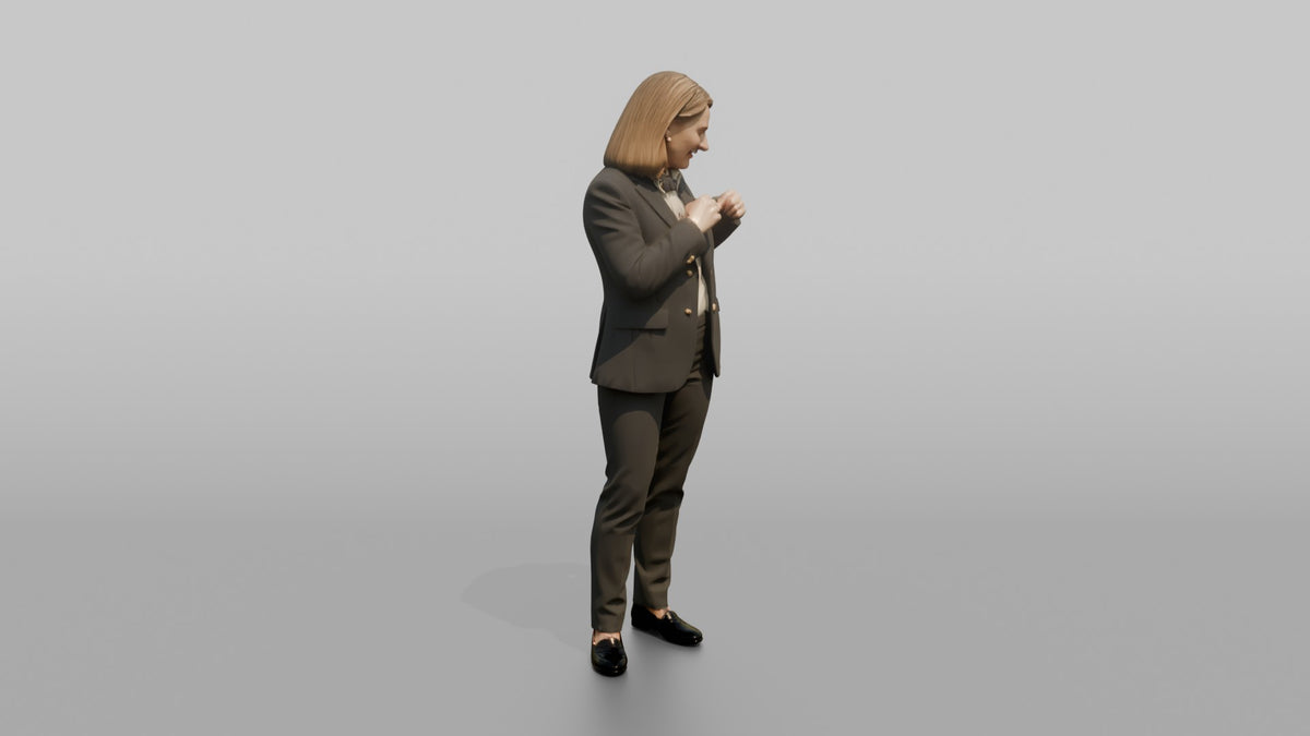 Host Woman Adjusting A Name Tag On Their Uniform - 3D character model, view 2