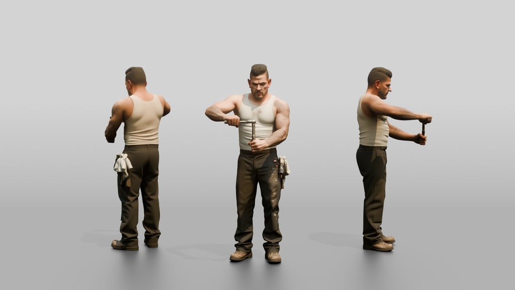Mechanic Assembling a V8 Engine Block
