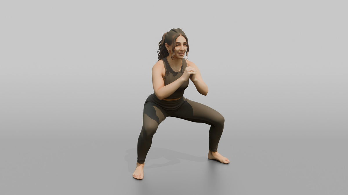Fitness Influencer Woman Doing A Wide-stance Squat - 3D character model, view 5
