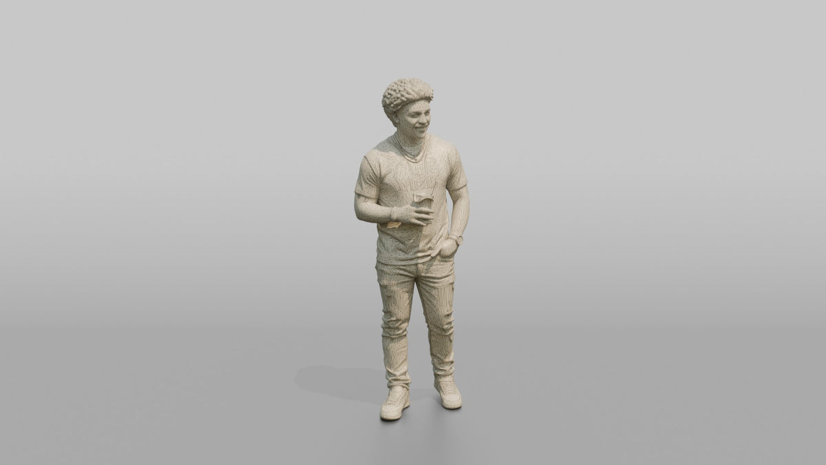 Patron Man Striking A Pose With A Colorful Drink In Hand, Urban Streetwear - wireframe topology preview