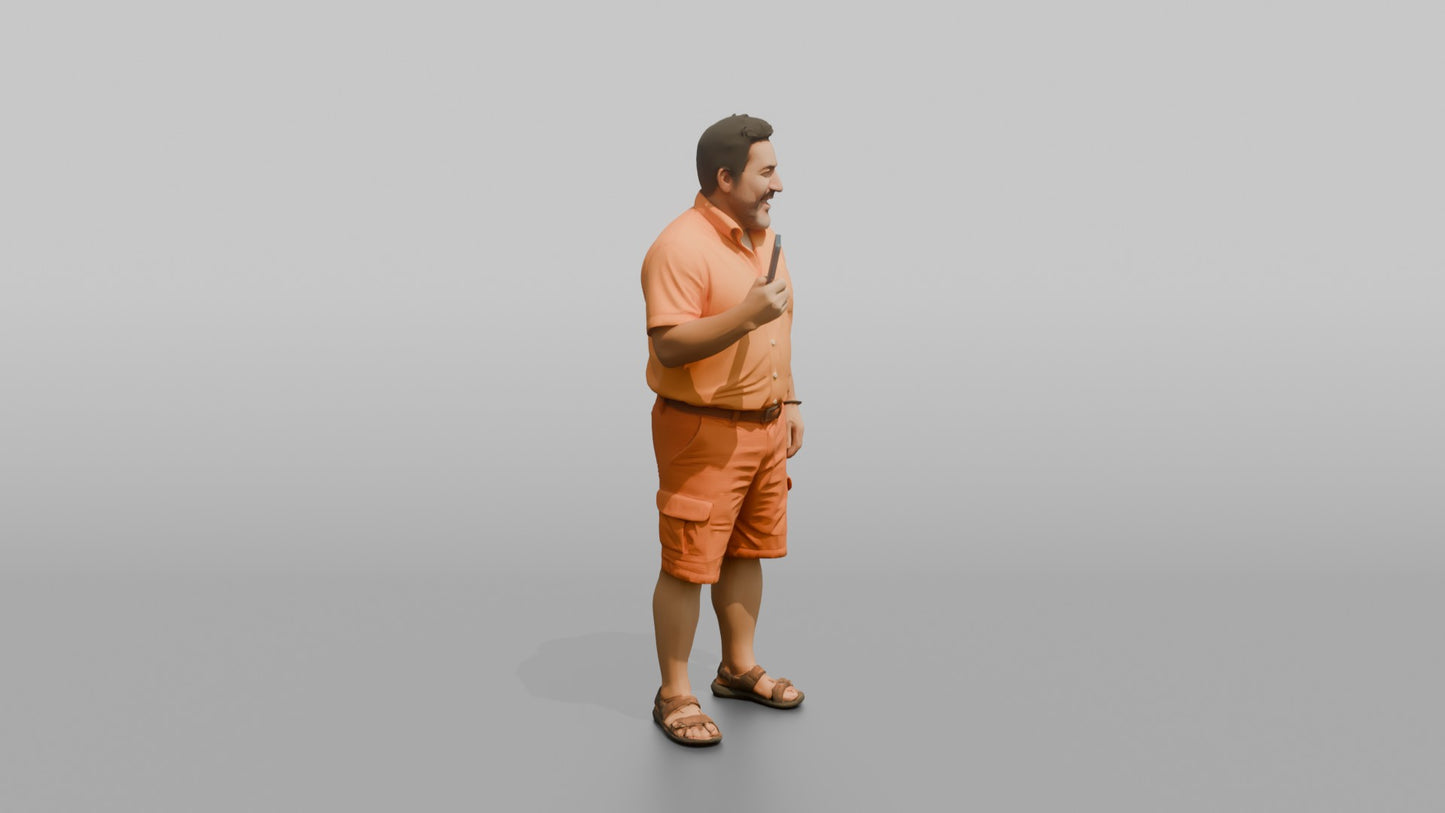 Vacationer Wearing Bright Orange Shirt And Shorts