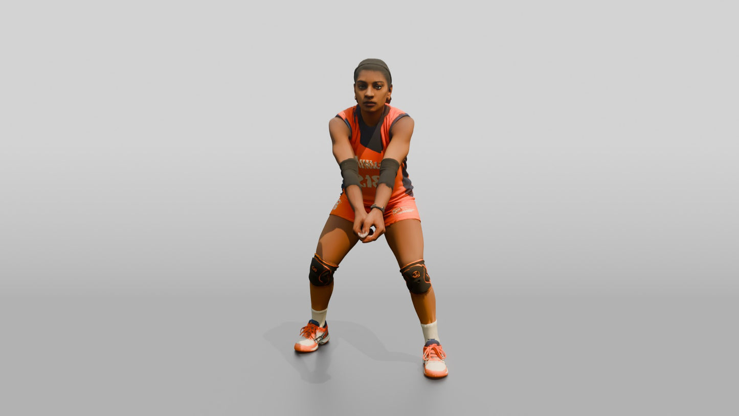 South Asian Female Volleyball Player in Orange Uniform