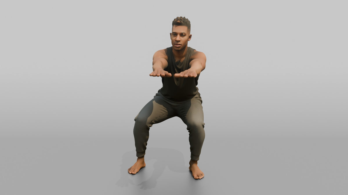 Fitness Influencer Man Doing A Bodyweight Squat, Arms Extended Forward - 3D character model, view 4
