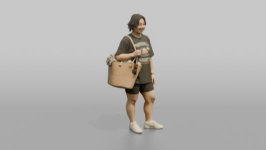 Vacationer Wearing Oversized Graphic Tee - 3D character model, view 1