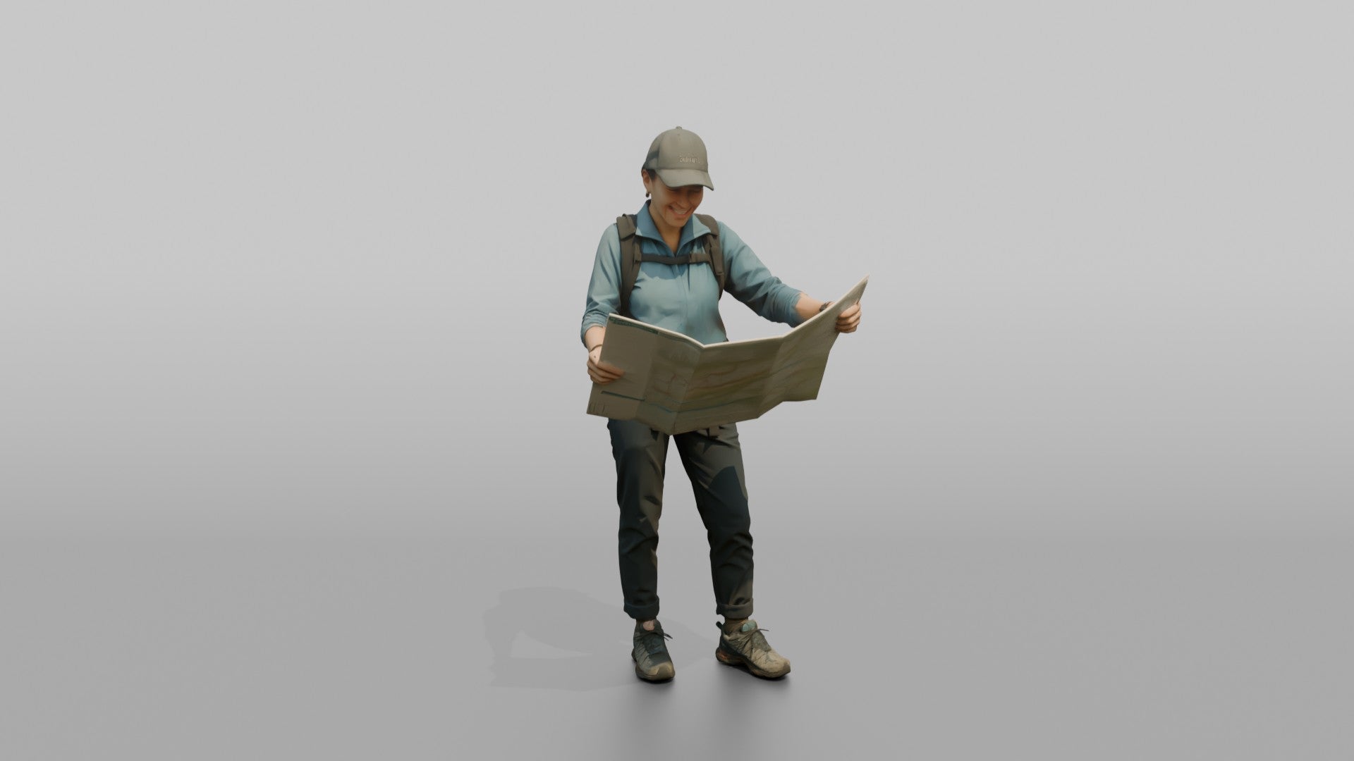 Hiker Holding a Folding Map Open