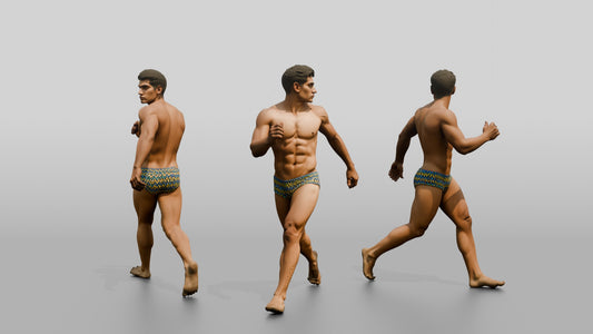 Mestizo Man in Zig-Zag Swim Brief Beach Walk
