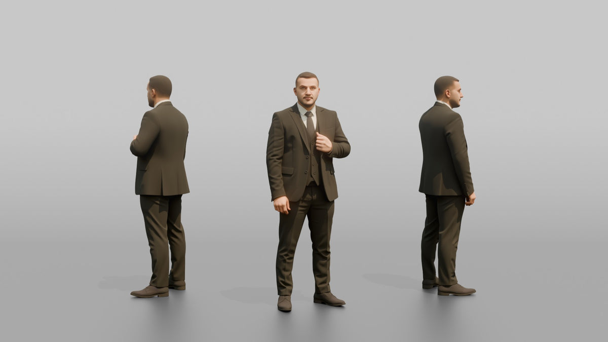 Door Staff Man Adjusting A Suit Jacket Lapel - 3D character model, view 1