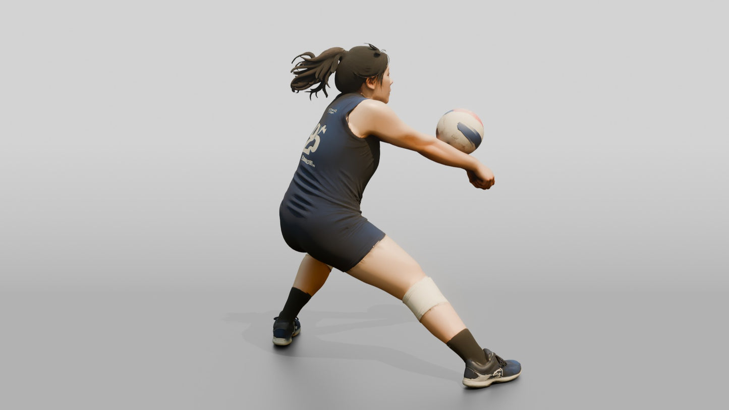 East Asian Female Volleyball Player in Dark Blue Uniform