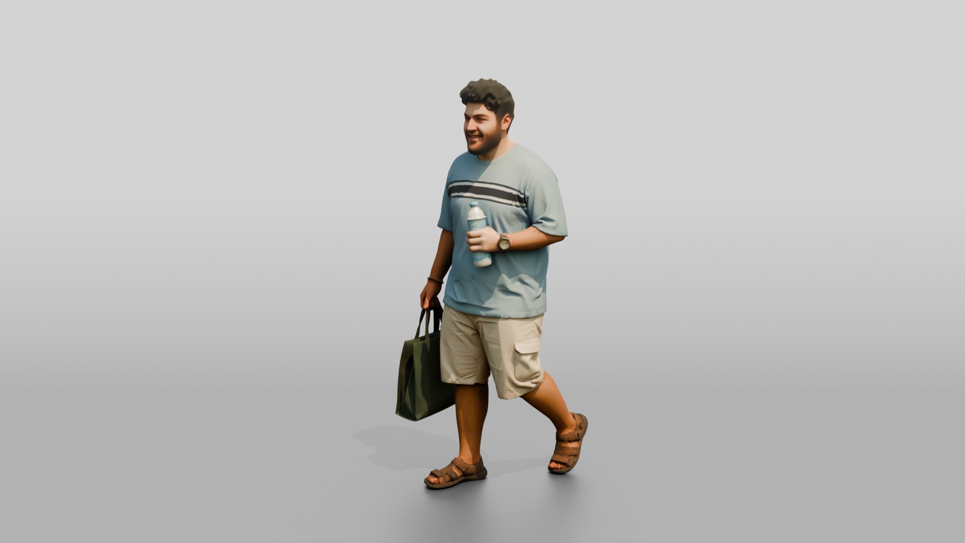 Plus-Size Young Iraqi Man Holding a Water Bottle