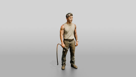 Mechanic Holding a Pneumatic Grinder - 3D character model, view 1