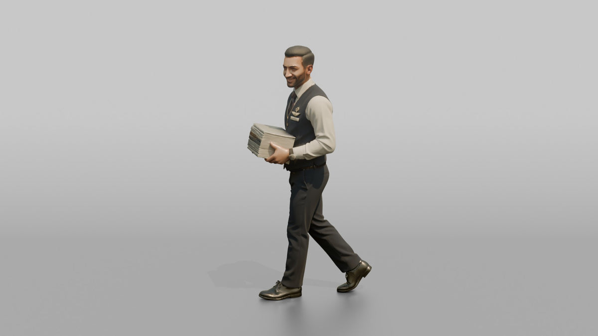 Caucasian Flight Attendant Handing Over a Glass of Wine - 3D character model, view 4