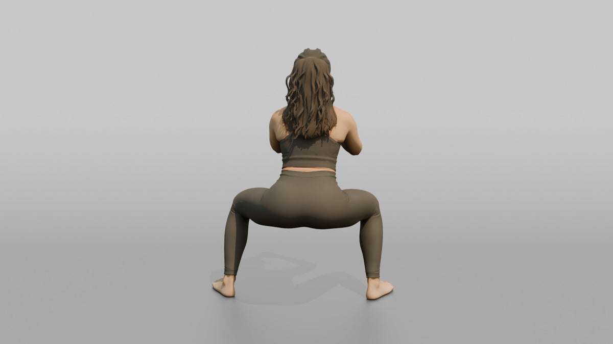Fitness Influencer Woman Doing A Wide-stance Squat - 3D character model, view 3